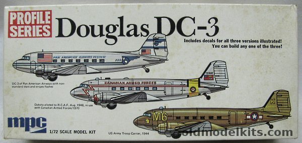 MPC 1/72 Douglas DC-3 / C-47 / AC-47 Gunship Profile Series - Pan American Airways / Royal Canadian Air Force RCAF / 1944 US Army Troop/Gunship C-47, 2-1512-150 plastic model kit